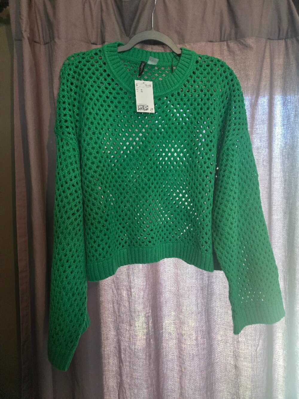 DIVIDED H&M Women's XL Lime Green Soft Hole Knit, Crochet Cropped Sweater Wicked